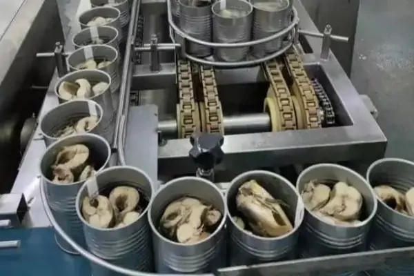 عکس تن ماهی در خط تولید در حین پرشدن