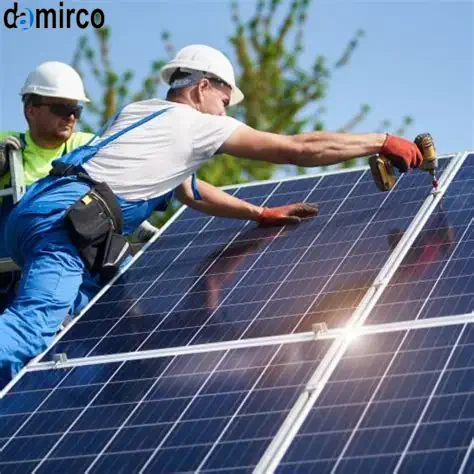 اپراتور متخصص در حال تنظیم ماشین‌آلات تولید پنل خورشیدی.