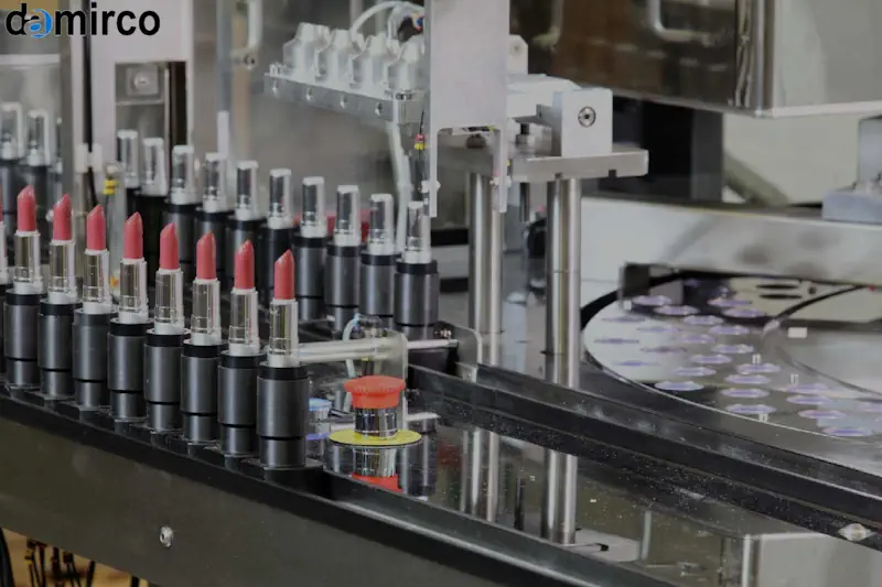 خط تولید رژ لب مدرن با ماشین‌آلات پیشرفته