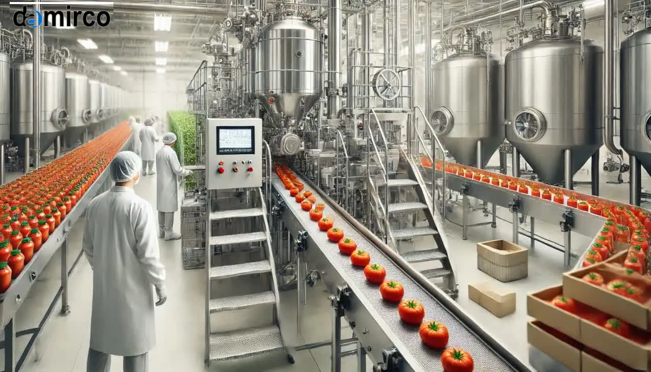 طراحی و جانمایی مخازن ذخیره‌سازی و خطوط بسته‌بندی رب در یک کارخانه تولید مواد غذایی با رعایت اصول بهداشتی و ایمنی.