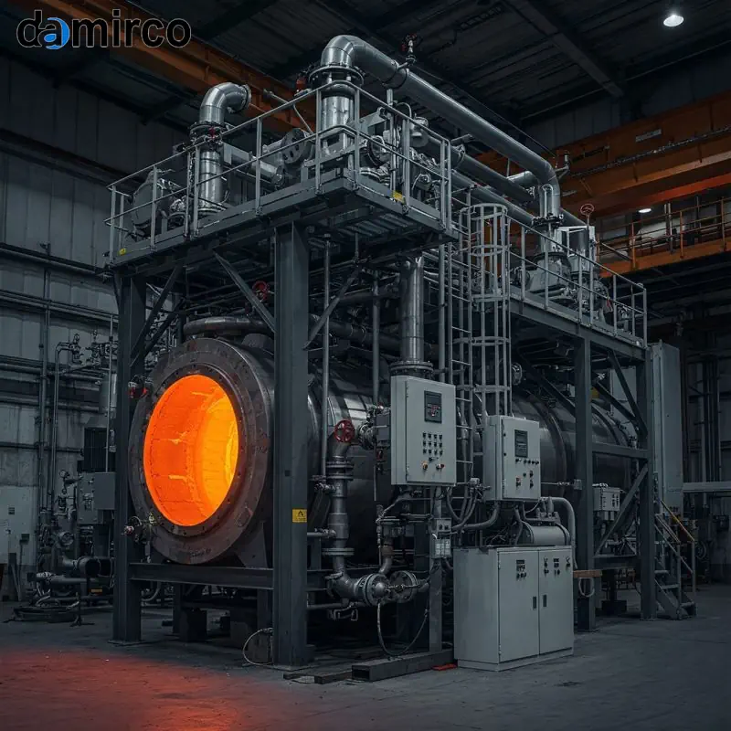 تصویر یک دستگاه پیرولیز صنعتی برای بازیافت لاستیک و پلاستیک