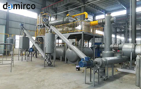 نمای شماتیک یک خط تولید پیرولیز صنعتی برای بازیافت لاستیک