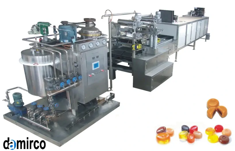 عکس خط تولید آب نبات و نمونه آب نبات های مغز دار