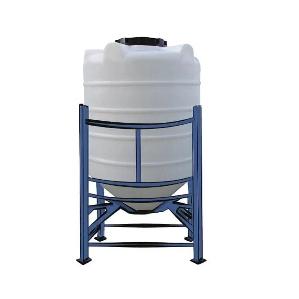 عکس مخزن پلی اتیلن سفید روی پایه آبی رنگ