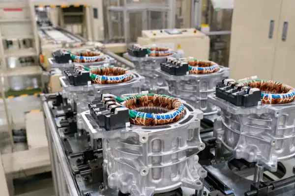 عکس قاب استیل با سیم پیج بالایی در رحله نهایی خط تولید الکترو موتور