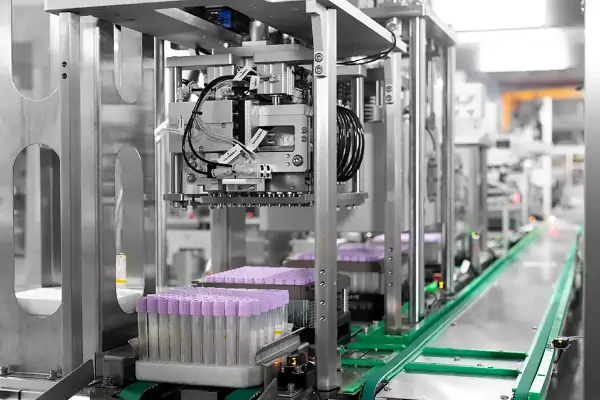 نمونه خون با درپوش بنفش در خط تولید نمونه خون گیری