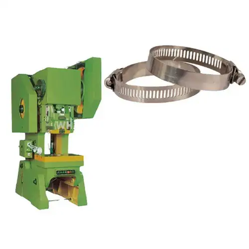 عکس بست فلزی شلنگ در کنار دستگاه ساخت بست شلنگ فلزی گرد