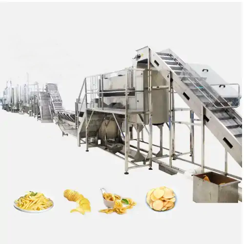 عکس انواع شکل های سیب زمینی یخ زده در کنار خط تولید سیب زمینی یخ زده