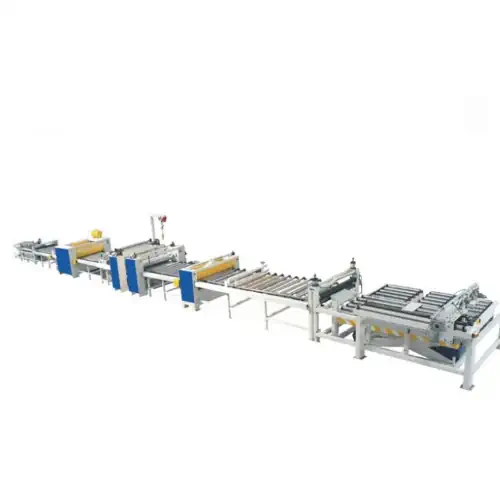 عکس از نمای کلی خط چسب زنی و روکش ورق MDF