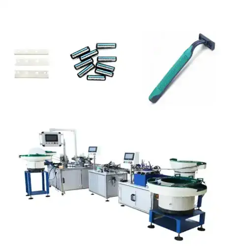 تیغ یک بار مصرف بدون دسته و دسته دار سبز رنگ درکنار خط تولید ژیلت یکبار مصرف