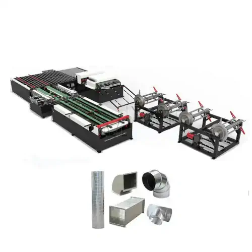 عکس لوله بخاری آلومینیومی در کنار دستگاه های خط تولید کانال تهویه و لوله بخاری