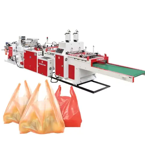 عکس خط تولید کیسه فریزر به همراه نایلون دسته دار زرد و قرمز