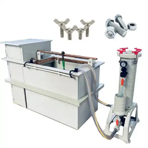 عکس دستگاه آبکاری به همراه نمونه قطعات آبکاری شده