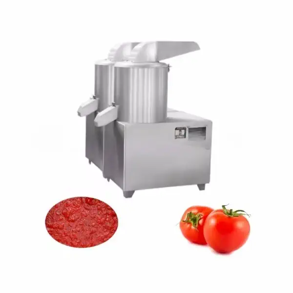 عکس دستگاه رب گیری و آب گوجه فرنگی به همراه گوجه و رب در پایین تصویر