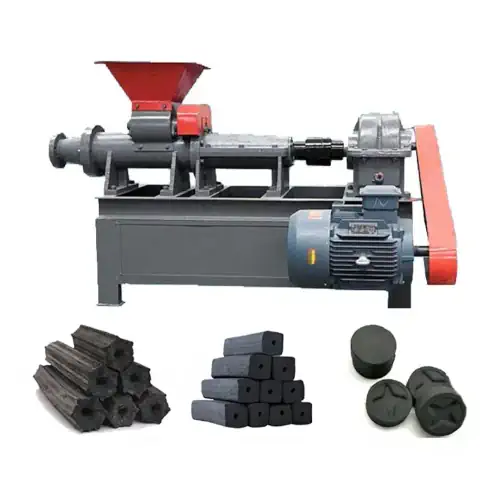 عکس انواع زغال گرد و خطی و مکعبی در پایین دستگاه اکسترود تولید زغال فشرده