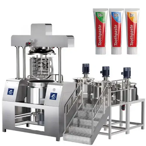 عکس خمیر دندان با جلد قرمز و دستگاه تولید خمیر دندان