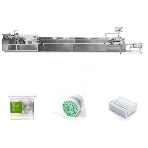 عکس دستگاه خط تولید به همراه نمونه بسته های تولید گوش پاک کن