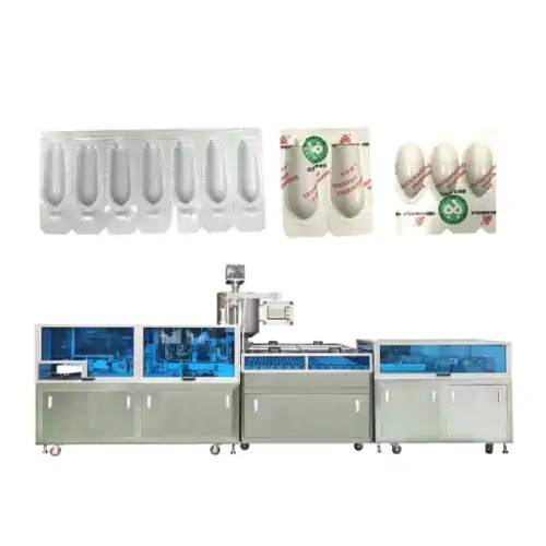 عکس یک بسته شیاف سفید رنگ در کنار دستگاه پرکن اتوماتیک شیاف