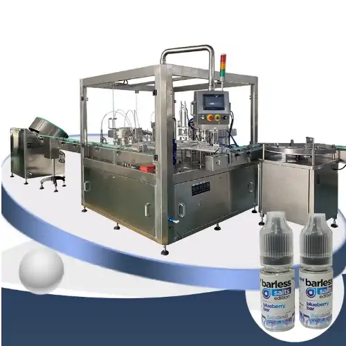 عکس دو عدد ویال قطره چشمی در کنار دستگاه پرکن ویال قطره چشمی