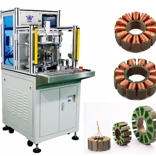 عکس سیم پیچ دایره ای شکل در کنار دستگاه سیم پیچ برای استاتور