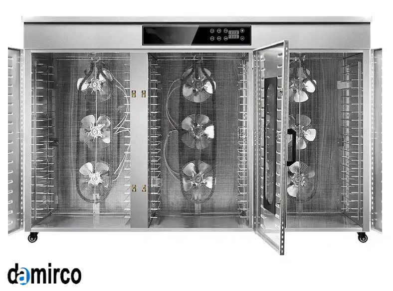 پشت دستگاه میوه خشک کن صنعتی استیل با 60 سینی و کنترل پنل دیجیتال